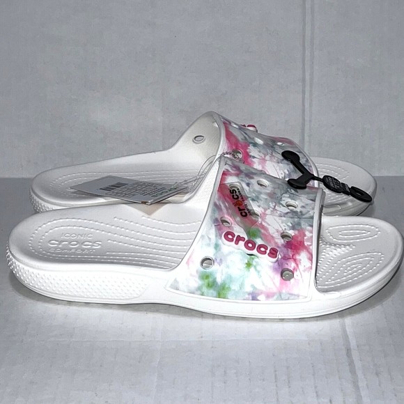 Crocs Classic Bleach Dye Slide Sandals White 207411-94S White Size M11 New main image 10